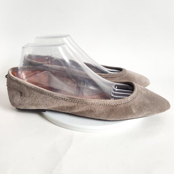 Frye Ballet Flats Size 10 Taupe Leather Suede Trendy Regina Pointed Toe Coquette - Picture 1 of 13